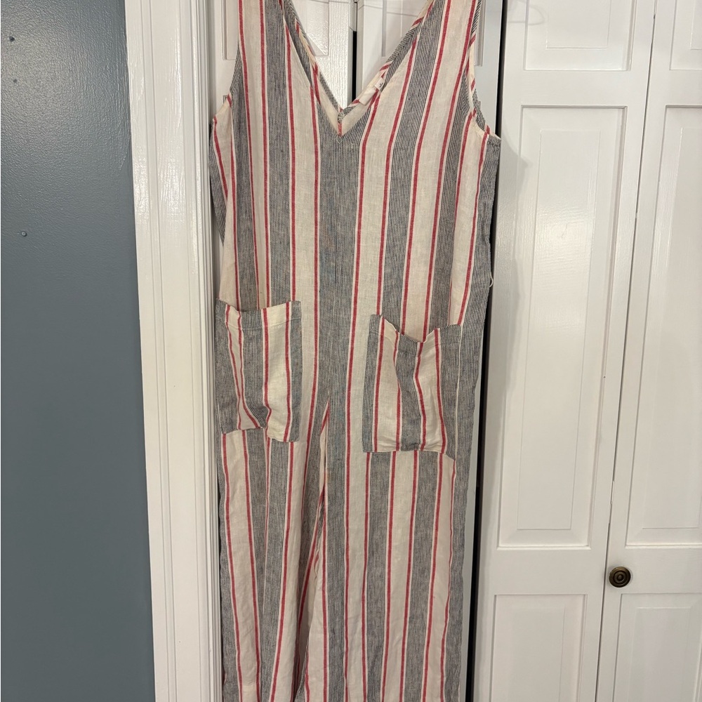 GAP Red and Gray Striped Sleeveless Jumpsuit